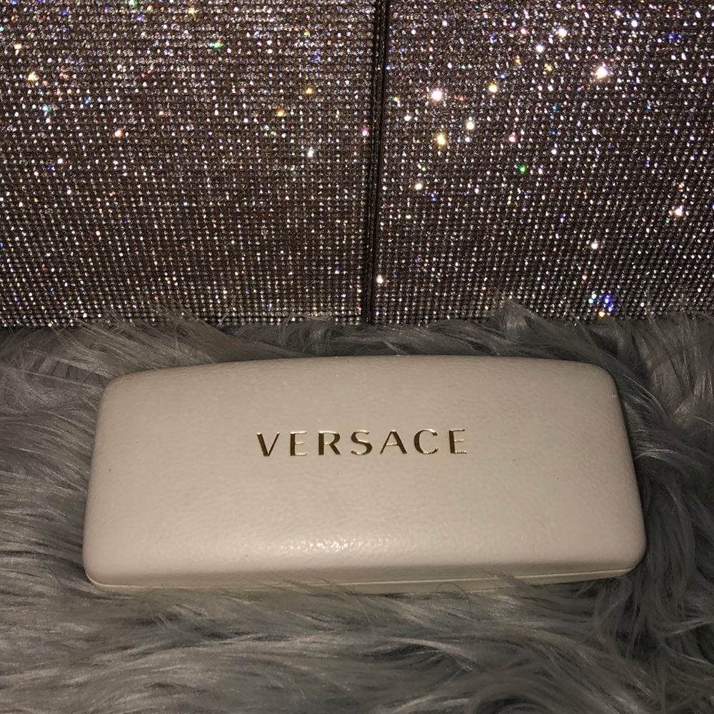Versace sunglass case white velvet velour inside gold black leather hard case
